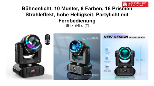 100W Moving Head Bühnenlicht,10 Muster+8 Farben+18 Prismen